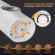 Load image into Gallery viewer, Arcselong Electric Salt And Pepper Grinder Set With Type-C Rechargeable Base, No Battery Needed, Adjustable Coarseness Electronic Spice Mill Shakers Salt And Pepper Shakers Refillable, PlasticWhite_5111
