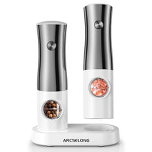Load image into Gallery viewer, Arcselong Electric Salt And Pepper Grinder Set Stainless Steel Top With Type-C Rechargeable Base, No Battery, StainlessSteelWhite_1
