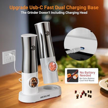 Load image into Gallery viewer, Arcselong Electric Salt And Pepper Grinder Set Stainless Steel Top With Type-C Rechargeable Base, No Battery, StainlessSteelWhite_5117
