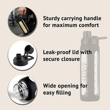Load image into Gallery viewer, Asbirg 2.0 | 35 oz Glass Protein Shaker Bottle BPA-Free, Leakproof Lid, Stainless Steel Mixing Ball &amp; Silicone Sleeve Gym Shaker for Smoothies, Shakes &amp; Pre-Workout | Black_1482
