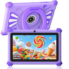 Load image into Gallery viewer, Ascrecem Kids Tablets 7 Inch Android 15 Toddler Tablet for Kids with 2.4G+5G WiFi6 Penta Core 6GB RAM 32GB ROM Childrens Tablet Dual Camera 128GB Expandable Parental Control Educational Games (Purple)_1
