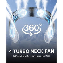 Load image into Gallery viewer, ASNUG Portable Neck Fan, 4 Turbo Neck Fan, 4000 mAh Battery Operated, USB Rechargeable Personal Fan, 3 Speeds, 360 Cooling Airflow, LED Display, Wearable Fan for Home, Office, Travel, Gifts, Black_6160
