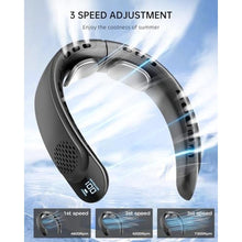 Load image into Gallery viewer, ASNUG Portable Neck Fan, 4 Turbo Neck Fan, 4000 mAh Battery Operated, USB Rechargeable Personal Fan, 3 Speeds, 360 Cooling Airflow, LED Display, Wearable Fan for Home, Office, Travel, Gifts, Black_6163
