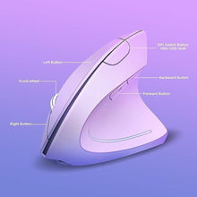 Load image into Gallery viewer, ASOYIOL Ergonomic Wireless Purple Vertical Mouse, 1000/1200/1600 DPI, 6 Buttons, USB, Right Hand_1299
