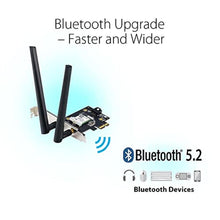 Load image into Gallery viewer, ASUS AX1800 PCIe WiFi Adapter (PCE-AX1800) - WiFi 6, Bluetooth 5.2, Ultra-Low Latency Wireless, 2 External Antenna, Supporting Total Data Rate up to 1800Mbps, WPA3 Network Security, OFDMA and MU-MIMO, black_8234

