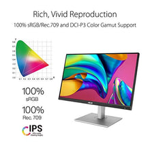 Load image into Gallery viewer, ASUS ProArt Display 27" Monitor PA278CV - WQHD (2560 x 1440), IPS, 100% sRGB, 100% Rec. 709, E < 2, Calman Verified, USB Hub, USB-C, DisplayPort Daisy-Chaining, HDMI, Eye Care, Height Adjustable, BLACKSLIVER_7990
