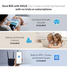 Load image into Gallery viewer, ASUS RT-AX86U Pro (AX5700) Dual Band WiFi 6 Extendable Gaming Router, 2.5G Port, Gaming Port, Mobile Game Mode, Port Forwarding, Subscription-Free Network Security, VPN, AiMesh Compatible, BLACK_70

