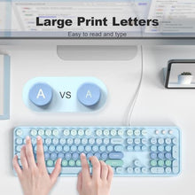 Load image into Gallery viewer, Atelus Large Print Keyboard, USB Wired Computer Keyboard with Retro Keycaps, Numeric Keypad and Media Hotkey for Office Desktop PC Laptop and Windows 7 8 10 11 (Blue Colorful)_3824
