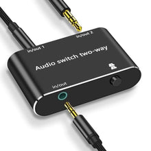 Load image into Gallery viewer, Audio Switch 3.5mm Bi-Direction Switch,Stereo Audio Switcher 2 in 1/1 in 2 Out,A udio Swit ch Headphone Manual Selector Splitter for Phone PC Laptop Headphone(Black)_1

