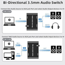 Load image into Gallery viewer, Audio Switch 3.5mm Bi-Direction Switch,Stereo Audio Switcher 2 in 1/1 in 2 Out,A udio Swit ch Headphone Manual Selector Splitter for Phone PC Laptop Headphone(Black)_706
