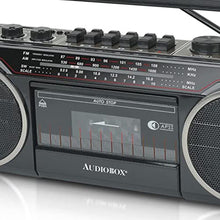 Load image into Gallery viewer, AudioBox Retrobox Bluetooth Boombox Speaker - 2 Way Boombox System with AM/FM/SW Radio, MP3 Playback, USB &amp; SD Card Connection, Cassette Player, Built-in Speaker, 3.5mm Jack, Stereo Sound (Black)_3840
