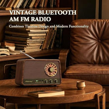 Load image into Gallery viewer, Audiocrazy Vintage Wooden AM FM Bluetooth Radio with 10 Watts Powerful Sound, Retro Bluetooth Speaker Radio with Amber-Glowing Dial, Bass Control, Aux Input, Headphone Jack, for Home, Office, Kitchen_2178
