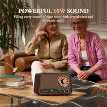 Load image into Gallery viewer, Audiocrazy Vintage Wooden AM FM Bluetooth Radio with 10 Watts Powerful Sound, Retro Bluetooth Speaker Radio with Amber-Glowing Dial, Bass Control, Aux Input, Headphone Jack, for Home, Office, Kitchen_2179
