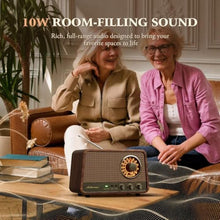 Load image into Gallery viewer, Audiocrazy Vintage Wooden AM FM Bluetooth Radio with 10 Watts Powerful Sound, Retro Bluetooth Speaker Radio with Amber-Glowing Dial, Bass Control, Aux Input, Headphone Jack, for Home, Office, Kitchen, Espresso_346

