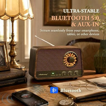 Load image into Gallery viewer, Audiocrazy Vintage Wooden AM FM Bluetooth Radio with 10 Watts Powerful Sound, Retro Bluetooth Speaker Radio with Amber-Glowing Dial, Bass Control, Aux Input, Headphone Jack, for Home, Office, Kitchen_2181
