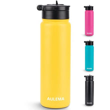 Load image into Gallery viewer, AULEMA 24OZ Stainless Steel Double Wall Insulated Water Bottle, Keeps Drinks Cold 24 Hours/Hot 12 Hours, Leak-Proof, Foldable Straw Lid, Dishwasher Safe, Fits Car Cup Holder, Golden Yellow, GoldenYellow_1
