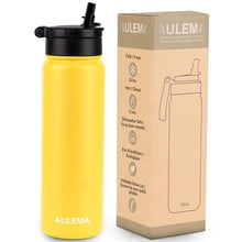Load image into Gallery viewer, AULEMA 24OZ Stainless Steel Double Wall Insulated Water Bottle, Keeps Drinks Cold 24 Hours/Hot 12 Hours, Leak-Proof, Foldable Straw Lid, Dishwasher Safe, Fits Car Cup Holder, Golden Yellow, GoldenYellow_5687
