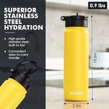 Load image into Gallery viewer, AULEMA 24OZ Stainless Steel Double Wall Insulated Water Bottle, Keeps Drinks Cold 24 Hours/Hot 12 Hours, Leak-Proof, Foldable Straw Lid, Dishwasher Safe, Fits Car Cup Holder, Golden Yellow, GoldenYellow_5688
