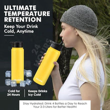 Load image into Gallery viewer, AULEMA 24OZ Stainless Steel Double Wall Insulated Water Bottle, Keeps Drinks Cold 24 Hours/Hot 12 Hours, Leak-Proof, Foldable Straw Lid, Dishwasher Safe, Fits Car Cup Holder, Golden Yellow, GoldenYellow_5689

