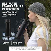 Load image into Gallery viewer, AULEMA 24OZ Stainless Steel Double Wall Insulated Water Bottle, Keeps Drinks Cold 24 Hours/Hot 12 Hours, Leak-Proof, Foldable Straw Lid, Dishwasher Safe, Fits Car Cup Holder, Black_5662
