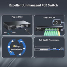 Load image into Gallery viewer, AUMOX PRO 18 Port Gigabit PoE Switch 250W 16PoE 2 Uplink Rack Mount VLAN, Black_6451
