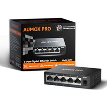 Load image into Gallery viewer, AUMOX PRO 5 Port Gigabit Unmanaged Ethernet Switch Fanless Metal Network, Black_1
