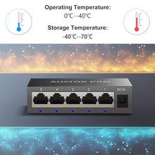 Load image into Gallery viewer, AUMOX PRO 5 Port Gigabit Unmanaged Ethernet Switch Fanless Metal Network, Black_6487
