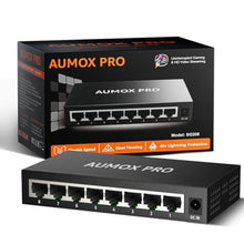 Load image into Gallery viewer, AUMOX PRO 8 Port Gigabit Unmanaged Ethernet Switch Fanless Metal Network, Black_1
