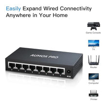 Load image into Gallery viewer, AUMOX PRO 8 Port Gigabit Unmanaged Ethernet Switch Fanless Metal Network, Black_6433
