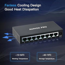 Load image into Gallery viewer, AUMOX PRO 8 Port Gigabit Unmanaged Ethernet Switch Fanless Metal Network, Black_6434
