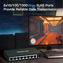 Load image into Gallery viewer, AUMOX PRO 8 Port Gigabit Unmanaged Ethernet Switch Fanless Metal Network, Black_6435
