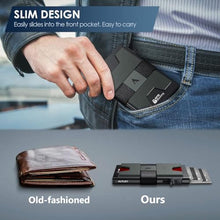 Load image into Gallery viewer, AUTLEY Slim Card Holder, Minimalist Pop Up Wallet for Men, RFID Blocking Mens Wallet with Cash Band (Dark green, Black), DarkgreenBlack_8773
