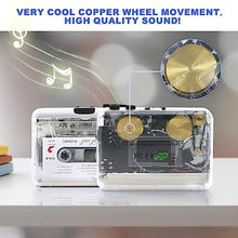 Load image into Gallery viewer, Auto Reverse Clear Stereo Cassette Player,Built-in Cool Copper Wheel MovementEarphone,Cassette Tape to MP3 Converter with Tape Converter Software,Powered by USB Power Cord or AA Battery, White_362
