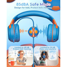 Load image into Gallery viewer, awatrue Kids Headphones Wired - Toddler Headphones with Microphone, Over-Ear Headphones, 85/94dB Volume-Limiting, 3.5mm Jack, Foldable On-Ear Design - Safe &amp; Comfortable for Learning &amp; Entertainment, BlueOrange_4625
