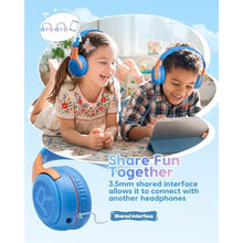 Load image into Gallery viewer, awatrue Kids Headphones Wired - Toddler Headphones with Microphone, Over-Ear Headphones, 85/94dB Volume-Limiting, 3.5mm Jack, Foldable On-Ear Design - Safe &amp; Comfortable for Learning &amp; Entertainment, BlueOrange_4628
