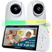 Load image into Gallery viewer, Babysense PRO Full HD 5.5" Split Screen Baby Monitor with 2 Cameras, 6-Color Night Light, White Noise, Sound &amp; Light Machine, 20-Hour Battery, Hack-Proof Non-WiFi Secure Connection, US_1
