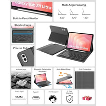 Load image into Gallery viewer, Backlit Keyboard Case for Samsung Galaxy Tab S11 Ultra 14.6 Inch 2025, Galaxy Tablet S11 Ultra Case Keyboard with S Pen Holder, 7-Color Backlight Keypad for Samsung Tab 14.6'' SM-X930/X936B, SUltraBacklitBlack_859
