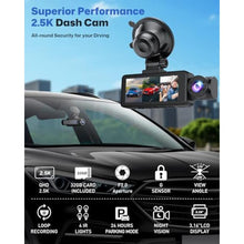 Load image into Gallery viewer, BAEASU Dash Cam Front and Rear 2.5K/1440P, 3 Channel Dash Camera for Cars Dash Cam Front Rear and Inside with 32GB Card, 3.16" IPS Screen, G-Sensor, Loop Recording, Night Vision, Parking Mode, Blue_2001
