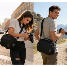 Load image into Gallery viewer, BAGSMART Small Camera Sling Bag for Photographers, Compact Camera Shoulder Bags for DSLR/SLR/Mirrorless Cameras, Waterproof Crossbody Camera Case with Tripod Holder, Black_8166
