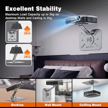 Load image into Gallery viewer, BAISHUN 3-in-1 Projector Stand Desk, Wall and Ceiling Mount with 1/4-Inch Thread, Foldable, Easy Setup, Height Adjustable and 360-degree Rotation Compatible with Most Projectors for Home, Office, Sliver_3828
