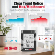 Load image into Gallery viewer, BaldrTherm Outdoor Indoor Thermometer Wireless Weather Station, Dual-Zone Childroom Temp Humidity Monitor, Auto Smart Backlight,Temp/Humidity/Barometric Trend Visualization, Black&amp;White, BlackWhite_165
