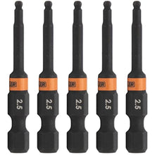 Load image into Gallery viewer, Ball-End Hex 2.5mm Impact Driver Bit - Railer Allen Wrench Drill Hex Bits. 1/4 Quick Release S2 Steel 2 inch 2.5mm Ball-End Hex Bits. (5 Pack)_1
