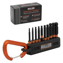 Load image into Gallery viewer, Ball End Hex Bit Set - Railer 2 Inch Impact Driver 10pc SAE Hex Bit Set With A Bit Holder &amp; Carabiner. Premium S2 Steel, Ideal For Furniture Screws, BlackBitrail_1
