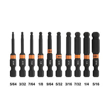Load image into Gallery viewer, Ball End Hex Bit Set - Railer 2 Inch Impact Driver 10pc SAE Hex Bit Set With A Bit Holder &amp; Carabiner. Premium S2 Steel, Ideal For Furniture Screws, BlackBitrail_5357
