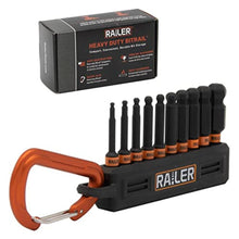 Load image into Gallery viewer, Ball End Hex Bit Set - Railer 2 Inch Impact Driver 10pc Ball-End Metric Hex Bit Set With A Bit Holder &amp; Carabiner. Premium S2 Steel, Ideal For Furniture Screws, BlackBitrail_1
