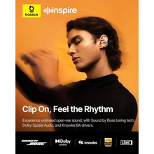 Load image into Gallery viewer, Baseus Inspire XC1 Open Ear Clip-On Earbuds, Sound by Bose, Dolby Audio, Adaptive Tunning Sound, Hybrid 2-Way Driver, Zero-Sense Air Cushion, 4-Mic Adaptive Clear Calls, IP66 Waterproof, 40H Playtime, Titanium_897
