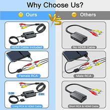 Load image into Gallery viewer, Bcrokory Female RCA to HDMI Converter with HDMI Cable for N64/Wii/PS2/Xbox with Male RCA(RCA Cable Integrated), CVBS AV Composite to HDMI Converter Supports Full HD 720P/1080P Output Switch, FemaleRCAtoHDMI_229
