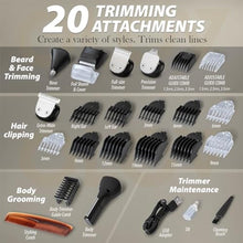 Load image into Gallery viewer, Beard Trimmer, 21 Piece Mens Grooming Kit for Beard &amp; Mustache Trimming, Electric Shaver, Nose Hair Trimmer, Cordless Hair Clippers, Waterproof, Silver_3334
