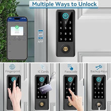 Load image into Gallery viewer, BEBASIA Smart Fingerprint Door Lock with Handle Set, Full App Control, Electronic Digital Touchscreen Keypad, Deadbolt Smart Locks for Front Door, Auto Lock, Black_5348
