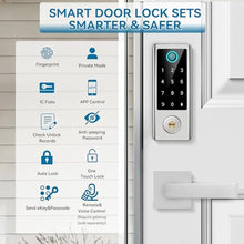 Load image into Gallery viewer, BEBASIA Smart Fingerprint Door Lock with Handle Set, Full App Control, Electronic Digital Touchscreen Keypad, Deadbolt Smart Locks for Front Door, Auto Lock, Satin Nickel, SatinNickel_5858
